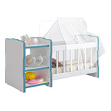 Berço Boneca Cristal Ursinho Brinquedo Infantil Branco Azul