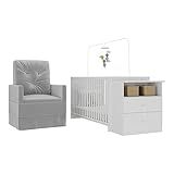Berço Cômoda Com Colchão Incluso E Poltrona De Amamentação Meu Bebê Multimóveis Mp4090 Branco Cinza