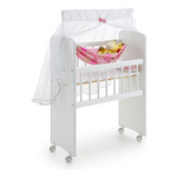Berço De Boneca Alto C Enxoval Rede E Rodinhas Compmovel