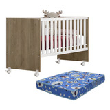 Berço Doce Sonho Reto Com Rodízios E Colchão Baby Physical Cor Carvalho branco