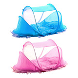 Berço Mosquiteiro Portátil Infantil Colchão Cama Azul E Rosa