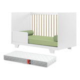 Berço Vira Mini Cama Montessoriana Flocos Para Quarto De Bebê Menina E Menino Com Colchão Infantil E Grade De Proteção Removível Cor Branco Ms Maciel Signorini
