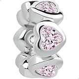 Berloque Separador Corações Com Zircônia Rosa Em Prata 925