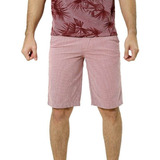 Bermuda Básica Masculina Ixória Sarja Xadrez Vermelho Branco