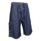 Bermuda Cargo Jeans Masculina Elástico E