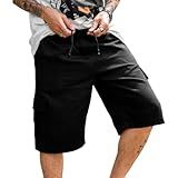 Bermuda Cargo Masculina Short Com 6 Bolsos Sarja Algodão Lisa BR Alfa G Regular Regular Preto 