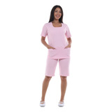 Bermuda E Jaleco Uniforme Helanca Não Mancha Babá Elástico