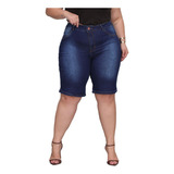 Bermuda Feminina Jeans Plus Size Ciclista Cintura Alta