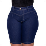 Bermuda Feminina Plus Size Jeans Cintura Alta Levanta Bumbum