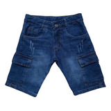 Bermuda Jeans Cargo Masculina Infantil Juvenil Tam 10 Ao 16
