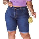 Bermuda Jeans Ciclista Feminina Lycra Plus Size Cintura Alta
