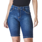 Bermuda Jeans Ciclista Hot Pants Com Lycra Azul Modeladora