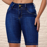 Bermuda Jeans Empina Bumbum Cos Alto Com Elastano Premium