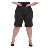 Bermuda Jeans Feminina Plus Size Ciclista Cintura Alta