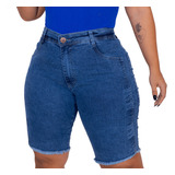 Bermuda Jeans Feminina Plus Size Com Lycra Cintura Alta