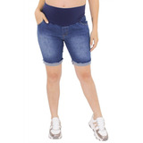 Bermuda Jeans Gestante Com Elastano
