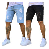 Bermuda Jeans Masculina Atacado Rasgado Com