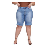 Bermuda Jeans Plus Size Feminina Ciclista Cintura Alta