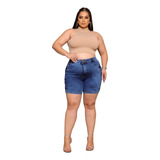 Bermuda Jeans Plus Size Meia Coxa Feminina Com Elastano Top