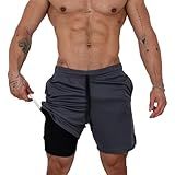 Bermuda Masculina 2 Em 1 Long Shorts Duplo Dry Fit Treino Calção Com Bolso Celular Academia Fitness Musculação Chumbo CLICK MAGAZINE G 