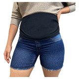 Bermuda Short Jeans Gestante Grávida Maternidade Ajustavel