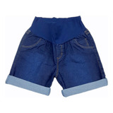 Bermuda Shorts Jeans Gestante Barra Regulável