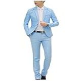 Bestgift Blazer Masculino De Cor Lisa Slim Com Um Botão E Calça Comprida- 2 Peças- Sky Blue- XL