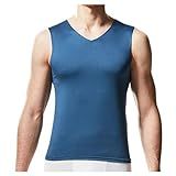 Bestgift Camiseta Regata Masculina De Seda Gelada Slim Esportiva Com Stretch Ombro Largo Decote Em V Azul XXG