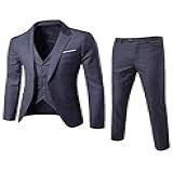 Bestgift Masculino Blazer Tux Colete Calça 3 Peças Terno M Cinza Escuro