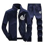 Bestgift Terno Esportivo Masculino Outono Conjuntos De Moletons Masculinos 2 Peças Outono Casual Agasalho Casaco Panelas Com Zíper Azul Marinho 3G