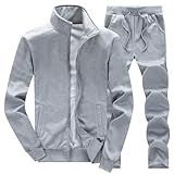Bestgift Terno Esportivo Masculino Primeira Outono Conjuntos De Moletons Masculinos 2 Peças Outono Casual Agasalho Casaco Panelas Com Zíper Cinza Claro GG
