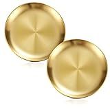 Betinyar 2 Peças De Placas De Aço Inoxidável De 6 7 Polegadas Placas De Metal Redondas De Aço Inoxidável Pratos De Jantar De Metal Para Jantar Acampamento Ao Ar Livre 17 Cm Ouro 