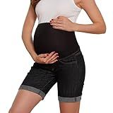Bhome Bermuda Jeans Para Gestantes Shorts Jeans Sobre A Barriga Com Painel Completo Casual Para Gravidez Preto G
