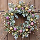 Bibelot 45 7 Cm De Primavera Páscoa Ovos Coloridos Folhas De Eucalipto Para Porta Da Frente Guirlanda De Ovos Com Folhas Verdes Artificiais Para Dentro E Fora Guirlanda De Decoração De Casa De