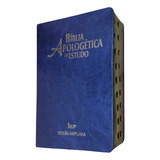 Bíblia De Estudo Apologética Acf Capa Luxo Azul Com Indice