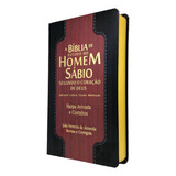 Bíblia Do Homem Sábio De Estudo Letra Gigante Preto E Bordô Masculina Capa Luxo Mole Versão Almeida Revista E Corrigida Com Harpa E Corinhos