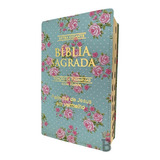 Biblia Letra Gigante Luxo Popular - Floral Verde - Com Harpa