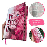 Bíblia Sagrada Feminina Leão Yeshua jesus Rosa Capa Dura Com Harpa E Índice Letra Média Versão Arc