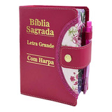 Bíblia Sagrada Feminina Letra Grande Botão Pink C Harpa