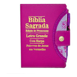 Bíblia Sagrada Feminina Letra Grande Botão Pink C Harpa