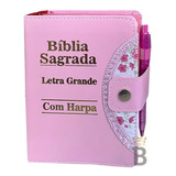 Bíblia Sagrada Feminina Letra Grande Botão Rosa C Harpa