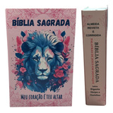Biblia Sagrada Hipergigante C Harpa E Courinhos Bíblia Com Antigo E Novo Testamento Contracapa Branca Letra Grande Leao Rosa