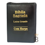 Bíblia Sagrada Letra Grande Preta Com Harpa Ziper 16x12cm