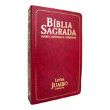 Bíblia Sagrada Letra Jumbo Arc Almeida Revista E Corrigida Gigante Com Harpa Capa Semiflexível Bordô Evangélica Compacta