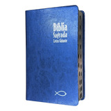 Bíblia Sagrada Rc Letra Gigante Com Palavras De Jesus Em Vermelho Capa Azul Com Dicionário E Concordância