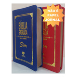 Biblia Slim Ultrafina Com Ajudas Adicionais E Harpa Para O Casal Capa Luxo Azul Royal Vermelha