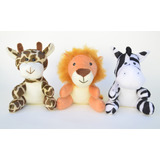 Bichinhos De Pelúcia Animais De Safári 3 Peças Leão Zebra Cor Colorido