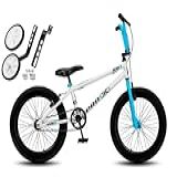 Bicicleta Aço Carbono Aro 20 BMX Infantil PRO X S1 V Brake Com Rodinhas Traseira Branco Azul