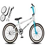 Bicicleta Aro 20 BMX PRO X S1 Faixa Bege V Brake E Rodinhas Branco Azul