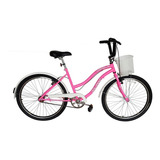 Bicicleta Aro 26 Feminina Beach Retrô Rosa Chiclete Cesta